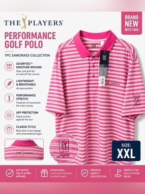 Cutter & Buck CB DryTec THE PLAYERS TPC Sawgrass Pink Stripe Golf Polo XXL NWT